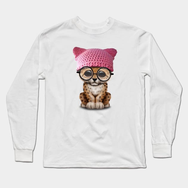 Cute Leopard Cub Wearing Pussy Hat Long Sleeve T-Shirt by jeffbartels